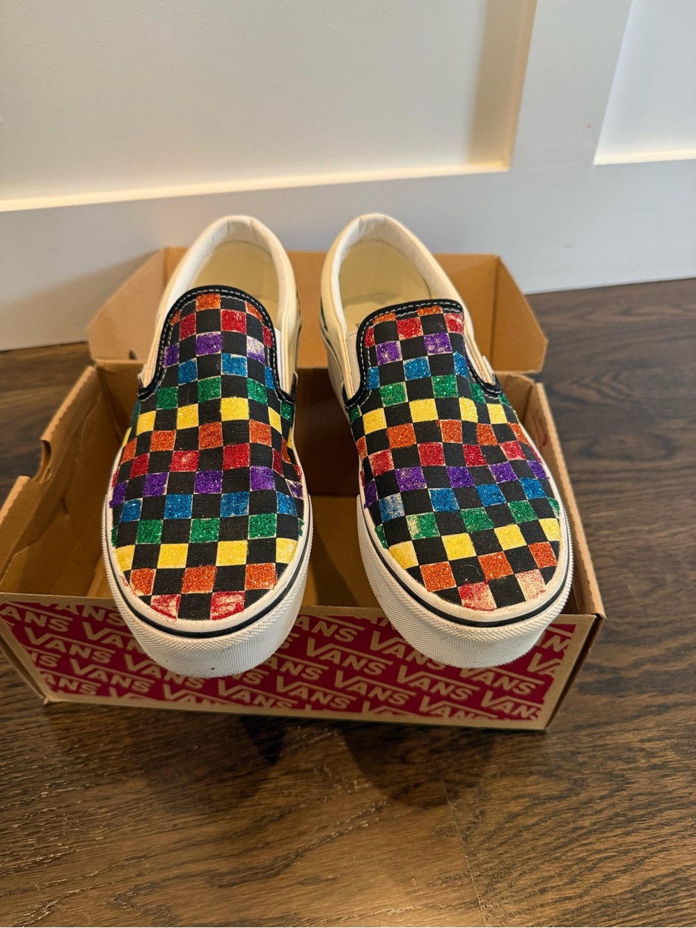 Vans Platform Slip-On Sneakers — home-Glittered Checkerboard (W 9.5/M 8)